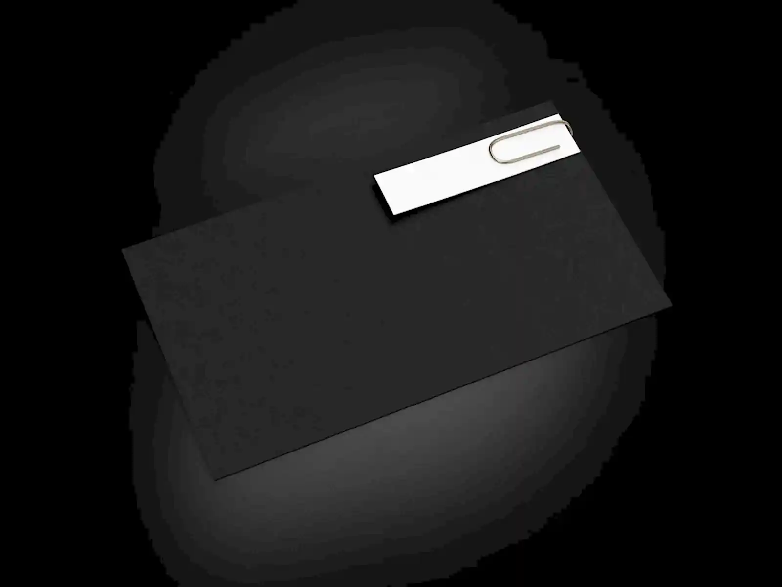 3D illustration. Black business card business card with clips on black background.